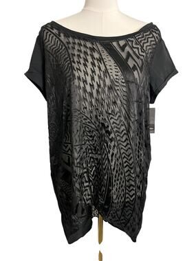 Mossimo Black Burnout Velvet Sheer Tunic Top XL NWT Geometric Boho